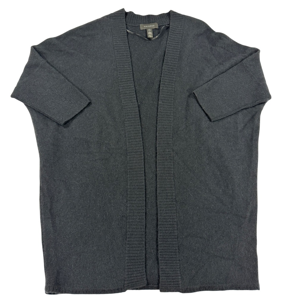 Halogen 100% Cashmere Open Front Cardigan Black One Size Dolman Sleeve
